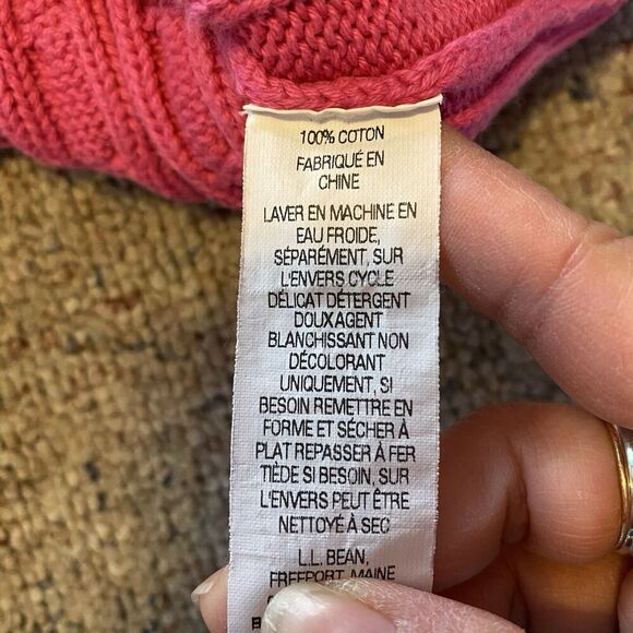 L.L.Bean Pink Crewneck Cable Knit Thick Long Sleeve Sweater Cotton Women… - Picture 5 of 9